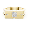 Men's Stepped-Band Moissanite Ring with Square Cluster – 925 Sterling Silver, 18K Gold Vermeil