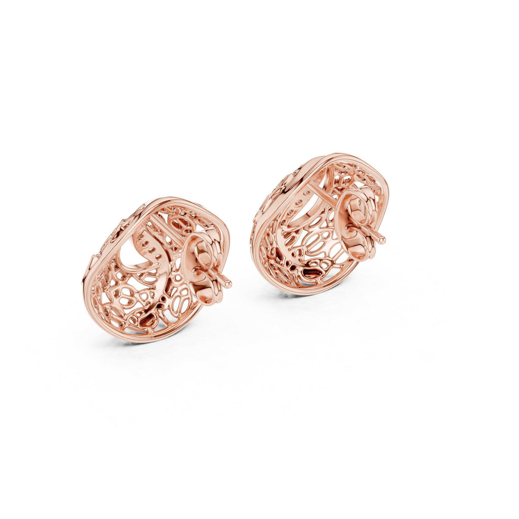 Moissanite Lattice Dome Stud Earrings – 925 Sterling Silver, 18K Gold Vermeil