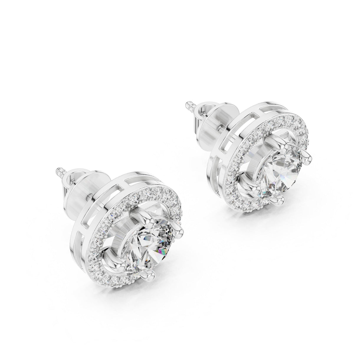 6.5mm Round Moissanite Halo Stud Earrings – 925 Sterling Silver, 18K Gold Vermeil