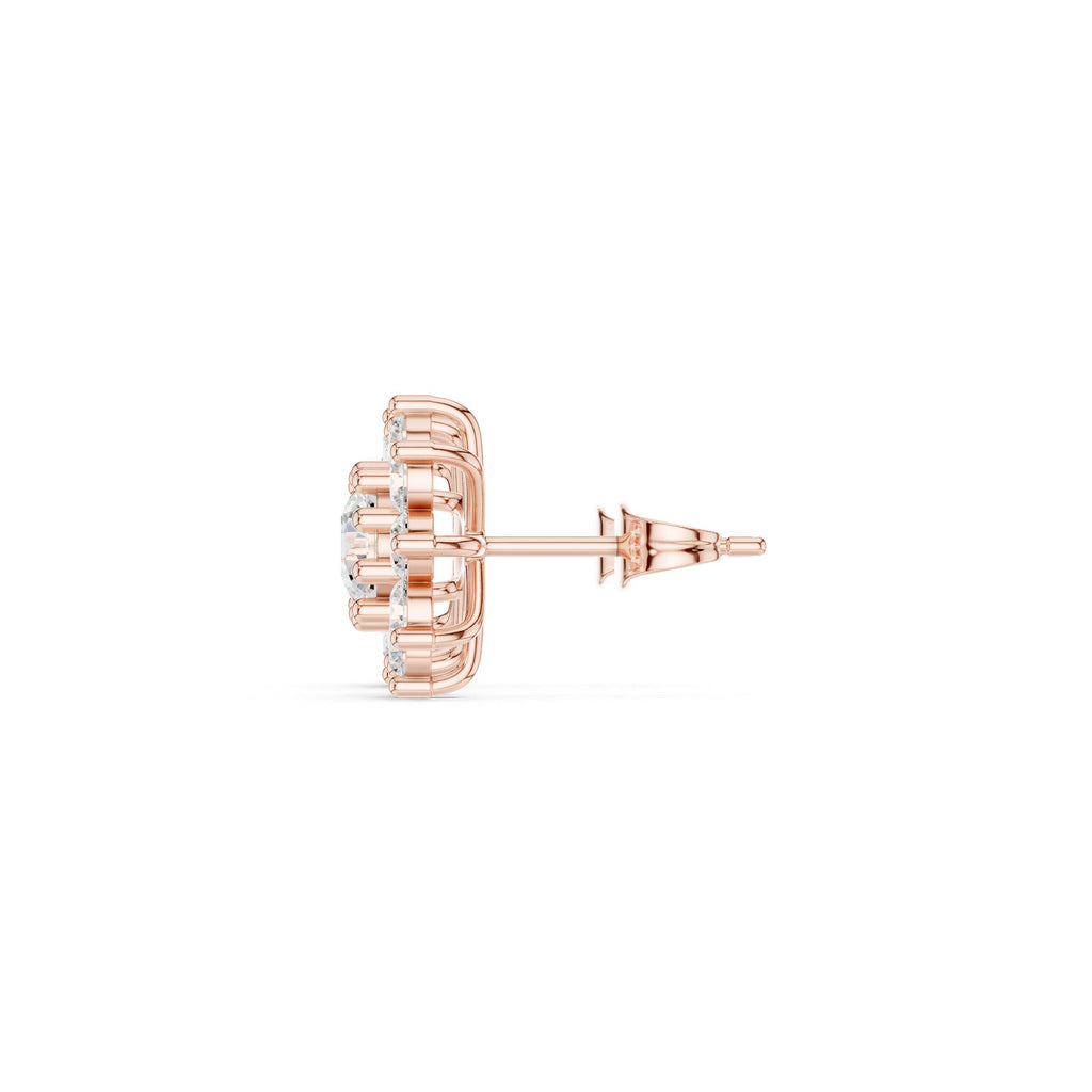 Round Moissanite Sunburst Halo Stud Earrings – 925 Sterling Silver, 18K Gold Vermeil