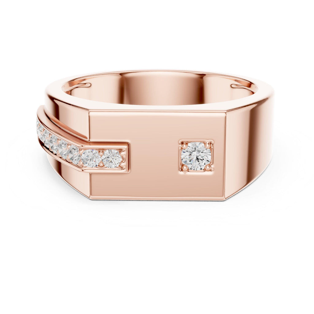 Men's Flat-Top Signet with Pavé Strip and Princess-Cut Accent – 925 Sterling Silver, 18K Gold Vermeil