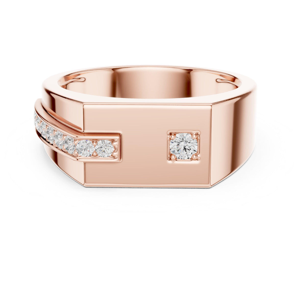Men's Flat-Top Signet with Pavé Strip and Princess-Cut Accent – 925 Sterling Silver, 18K Gold Vermeil