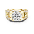 Men's Round Moissanite Ring with Pavé Horseshoe Shoulders – 925 Sterling Silver, 18K Gold Vermeil