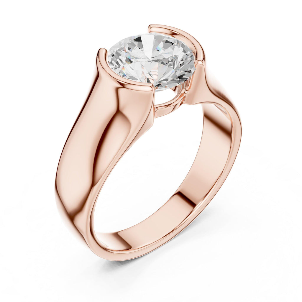 Men's Large Round Moissanite Solitaire Ring, Tapered Band – 925 Sterling Silver, 18K Gold Vermeil
