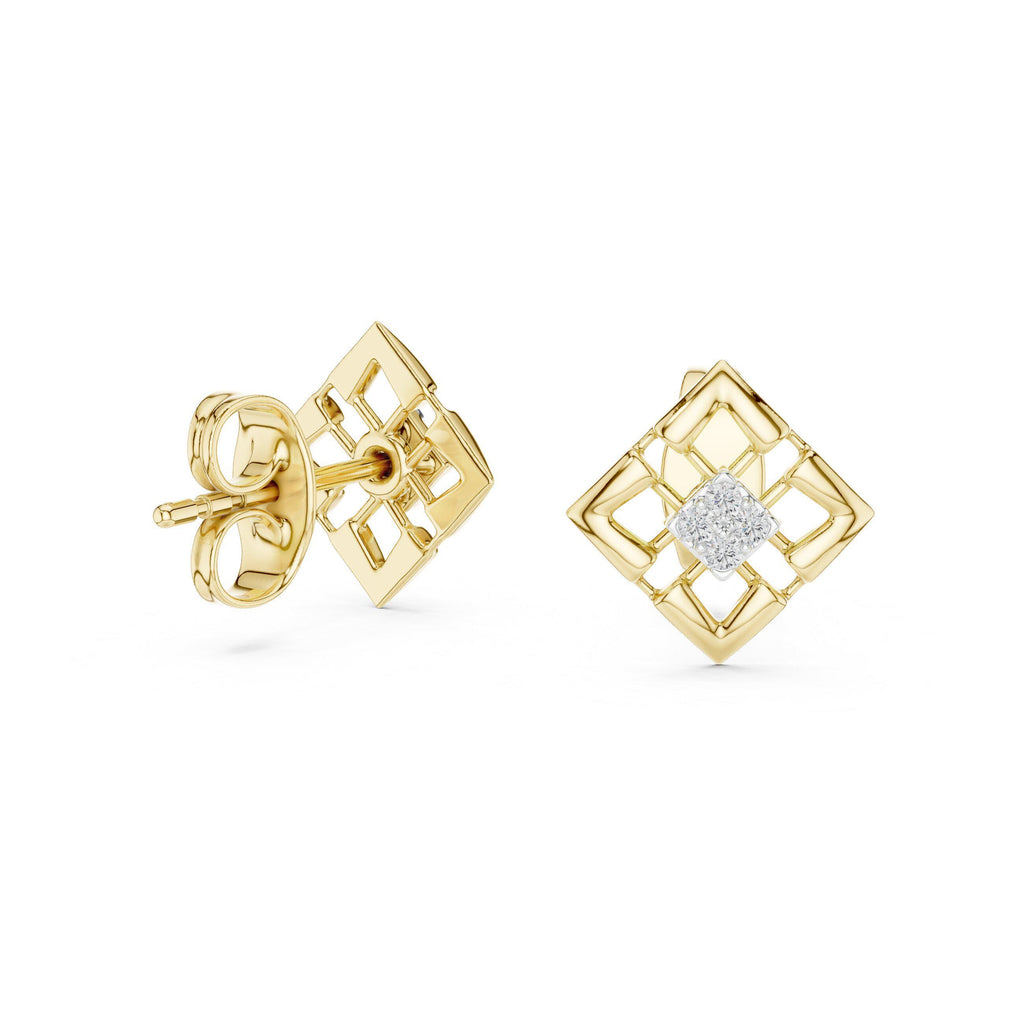 Moissanite Open Square Lattice Stud Earrings – 925 Sterling Silver, 18K Gold Vermeil