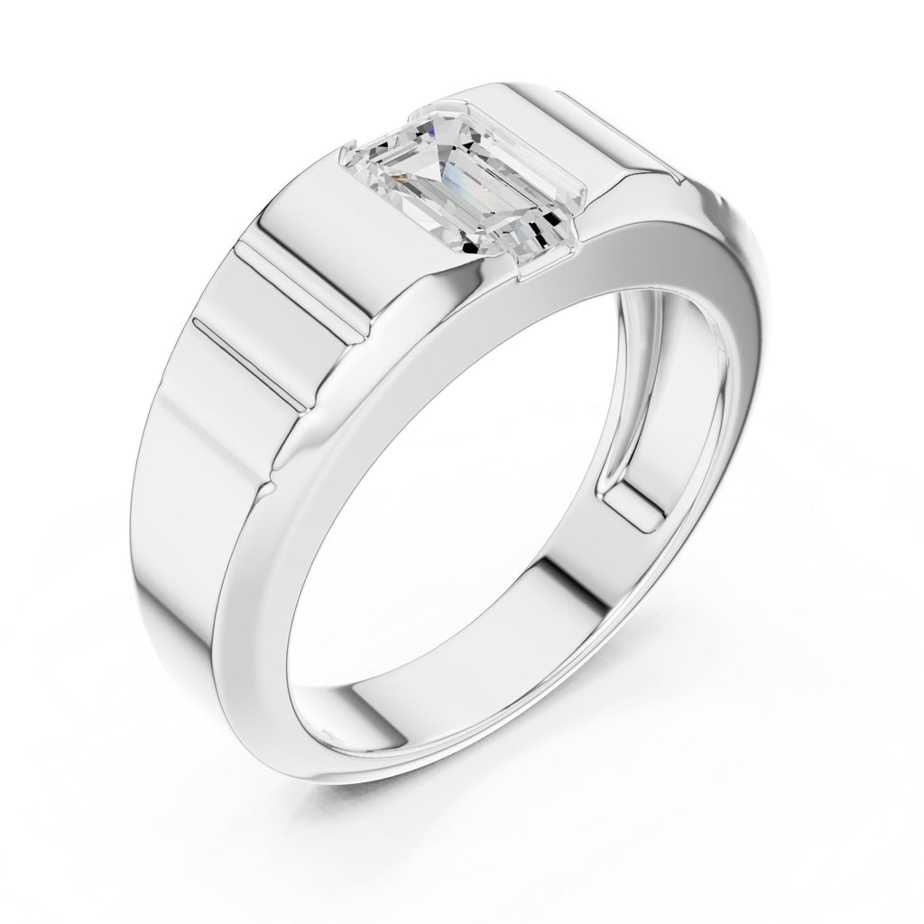 Men's Emerald-Cut Moissanite Ring, Ribbed Band – 925 Sterling Silver, 18K Gold Vermeil