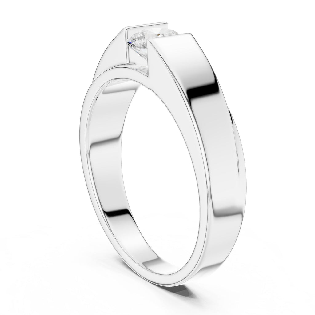 Men's 6mm Round Moissanite Ring, Modern Band – 925 Sterling Silver, 18K Gold Vermeil