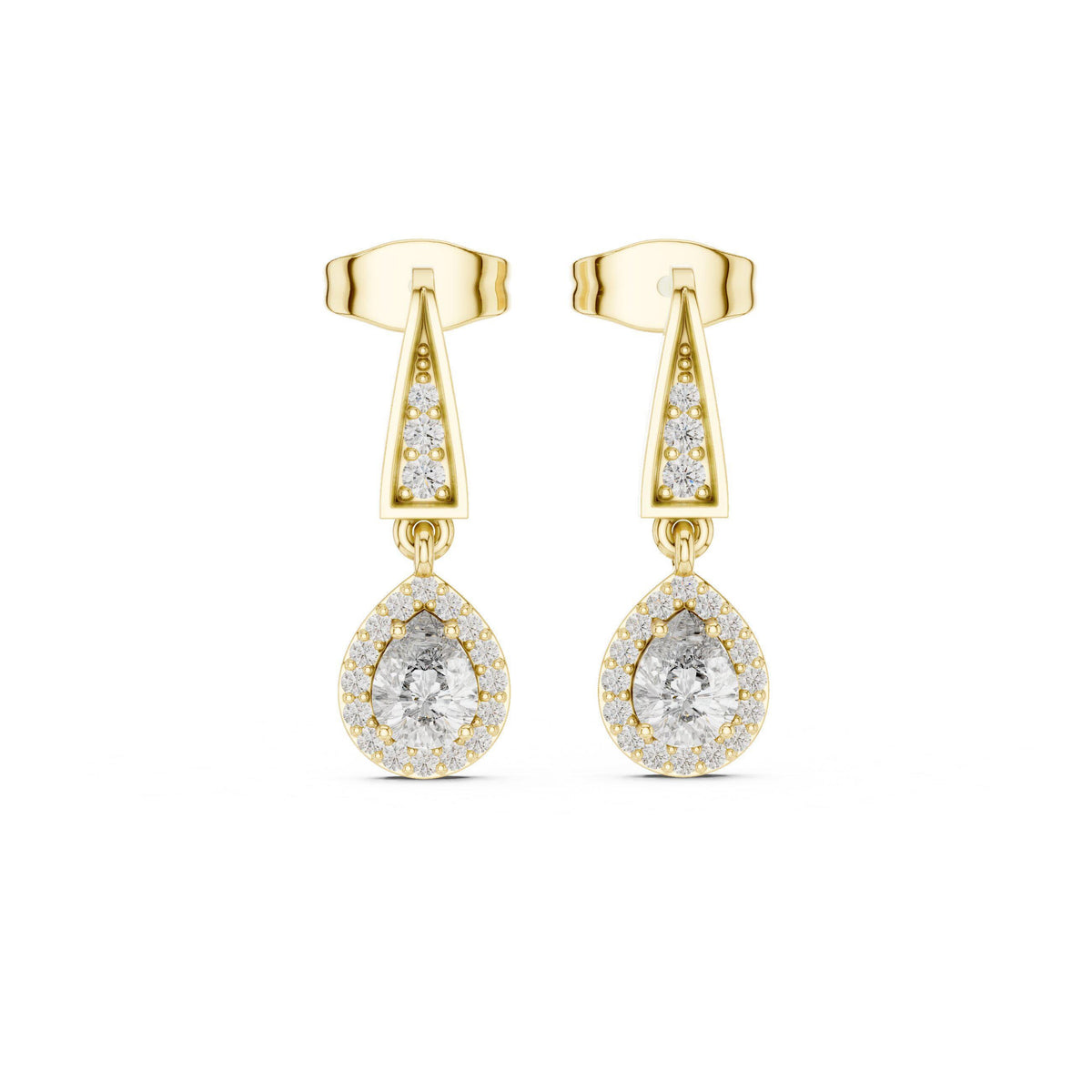 Pear Moissanite Halo Drop Earrings – 925 Sterling Silver, 18K Gold Vermeil