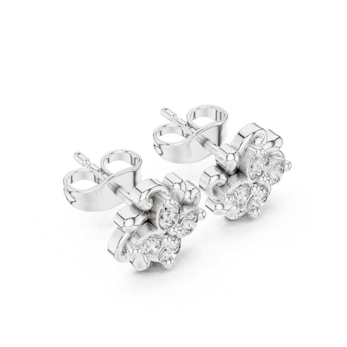Moissanite Scroll Flower Stud Earrings – 925 Sterling Silver, 18K Gold Vermeil