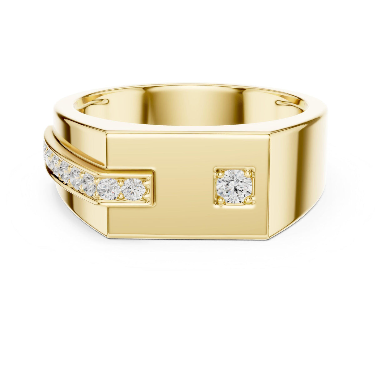 Men's Flat-Top Signet with Pavé Strip and Princess-Cut Accent – 925 Sterling Silver, 18K Gold Vermeil