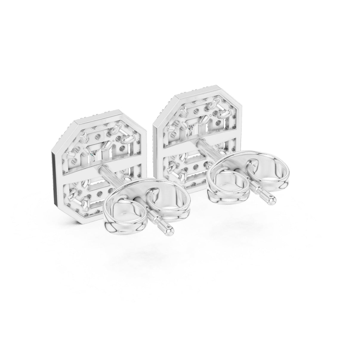 Emerald-Cut Moissanite Octagon Double-Halo Stud Earrings – 925 Sterling Silver, 18K Gold Vermeil