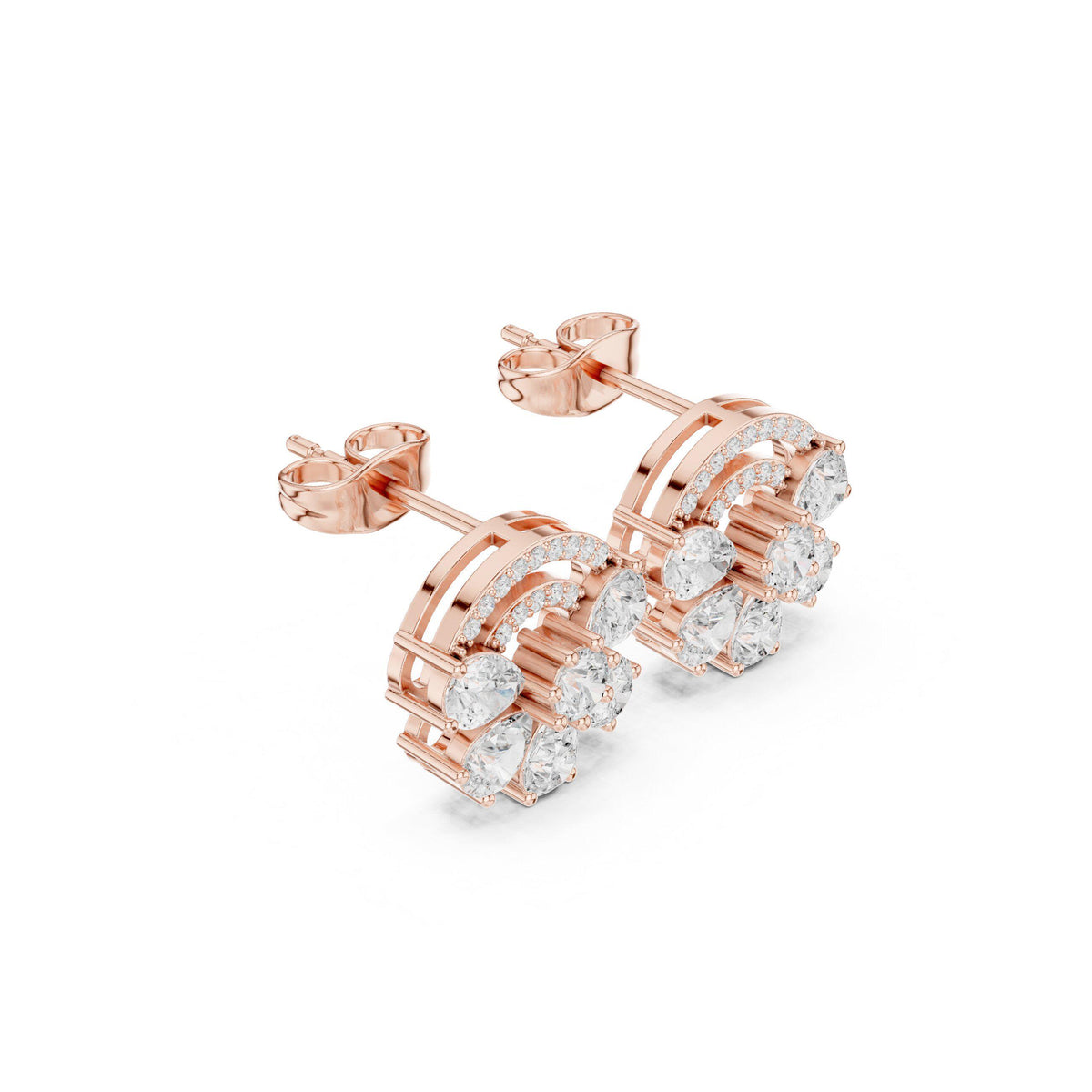 Moissanite Half-Moon Cluster Stud Earrings – 925 Sterling Silver, 18K Gold Vermeil