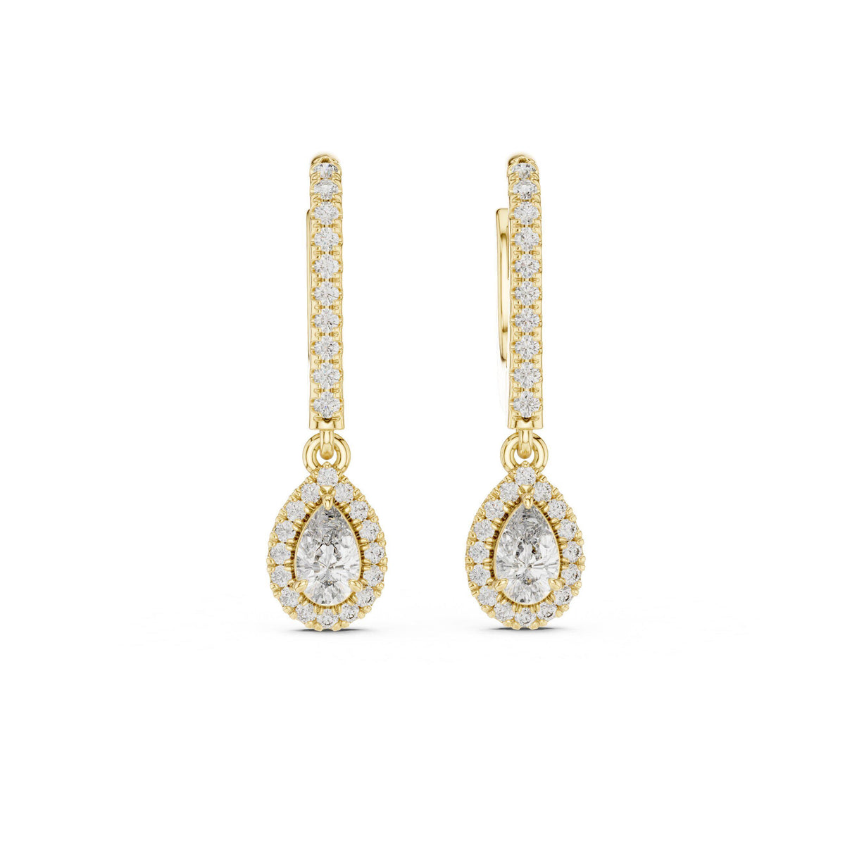 Pear Moissanite Halo Lever Drop Earrings – 925 Sterling Silver, 18K Gold Vermeil