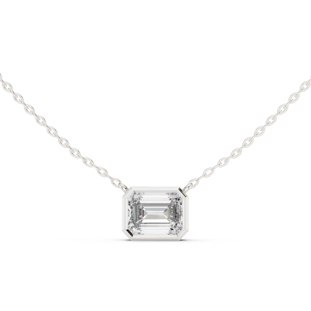 Emerald-Cut Moissanite East-West Bezel Necklace – 925 Sterling Silver, 18K Gold Vermeil