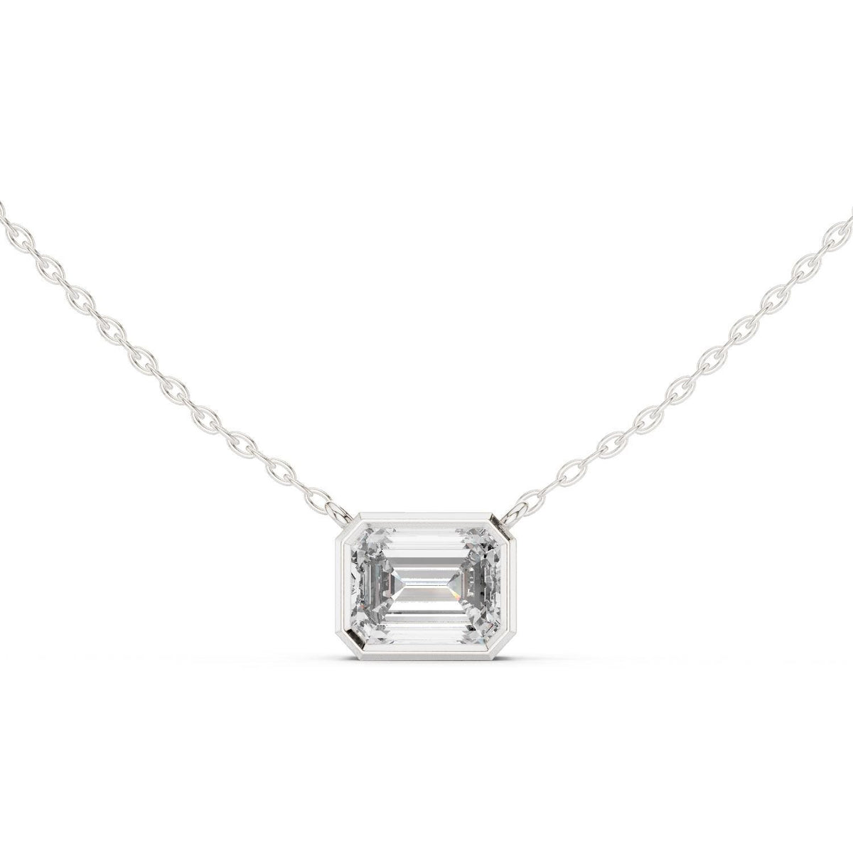 Emerald-Cut Moissanite East-West Bezel Necklace – 925 Sterling Silver, 18K Gold Vermeil