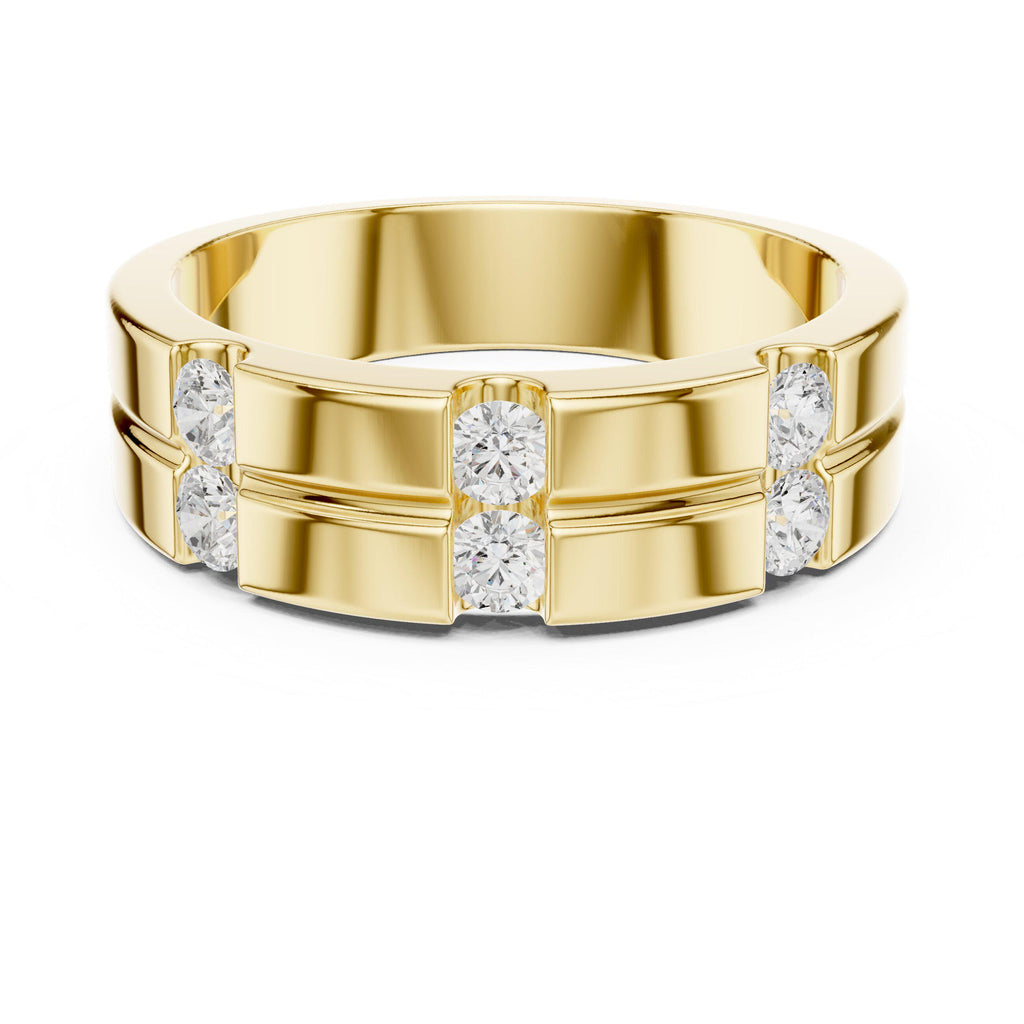Men's Wide Band with Twin Pavé Bars – 925 Sterling Silver, 18K Gold Vermeil