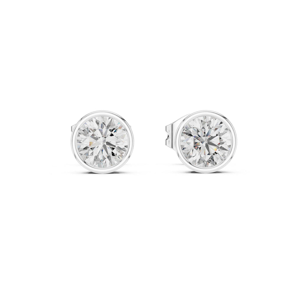 Round Moissanite Bezel Stud Earrings – 925 Sterling Silver, 18K Gold Vermeil