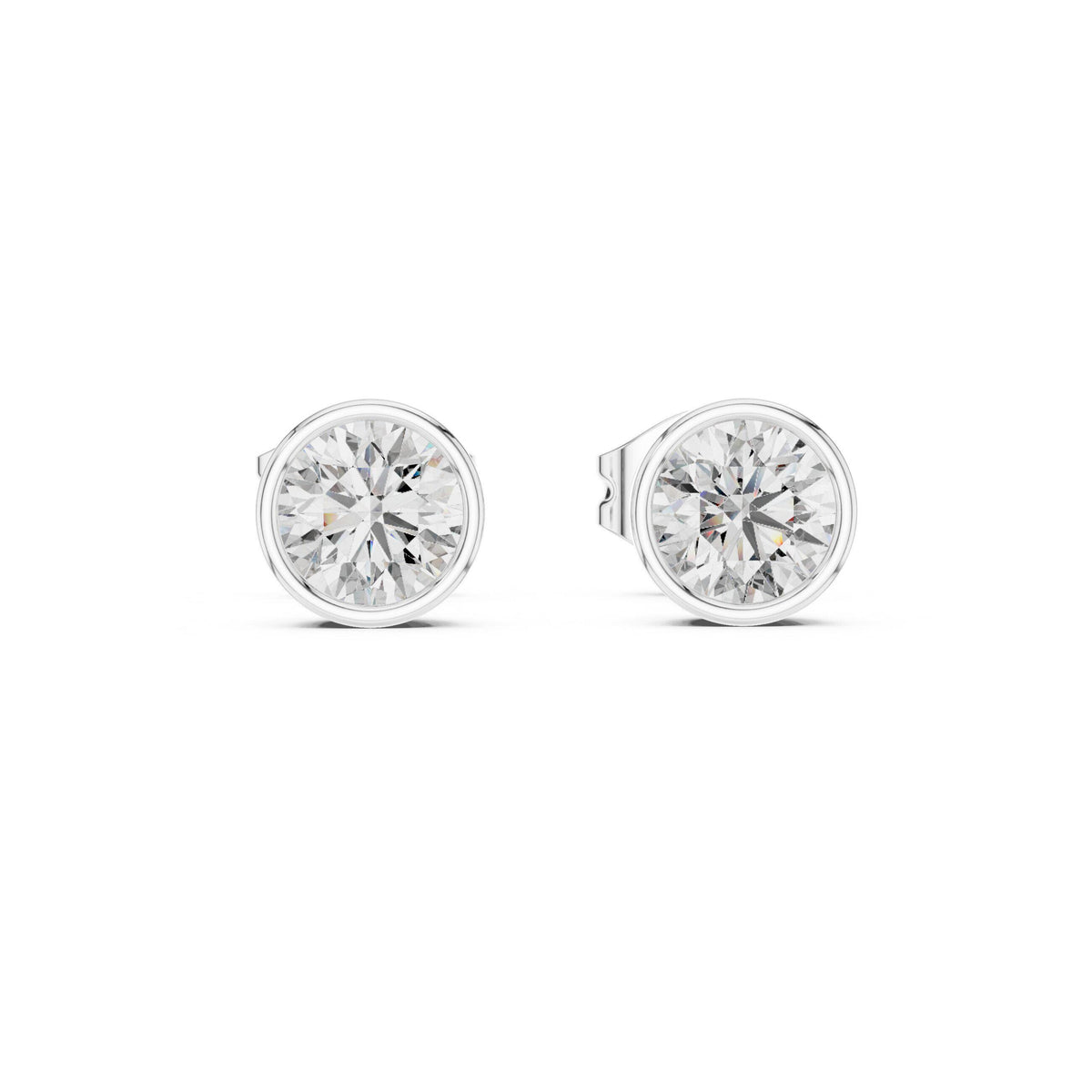 Round Moissanite Bezel Stud Earrings – 925 Sterling Silver, 18K Gold Vermeil