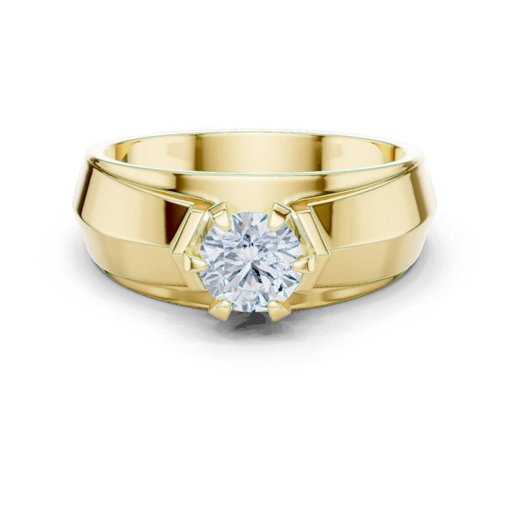 Men's Six-Prong Round Moissanite Ring, Tapered Band – 925 Sterling Silver, 18K Gold Vermeil