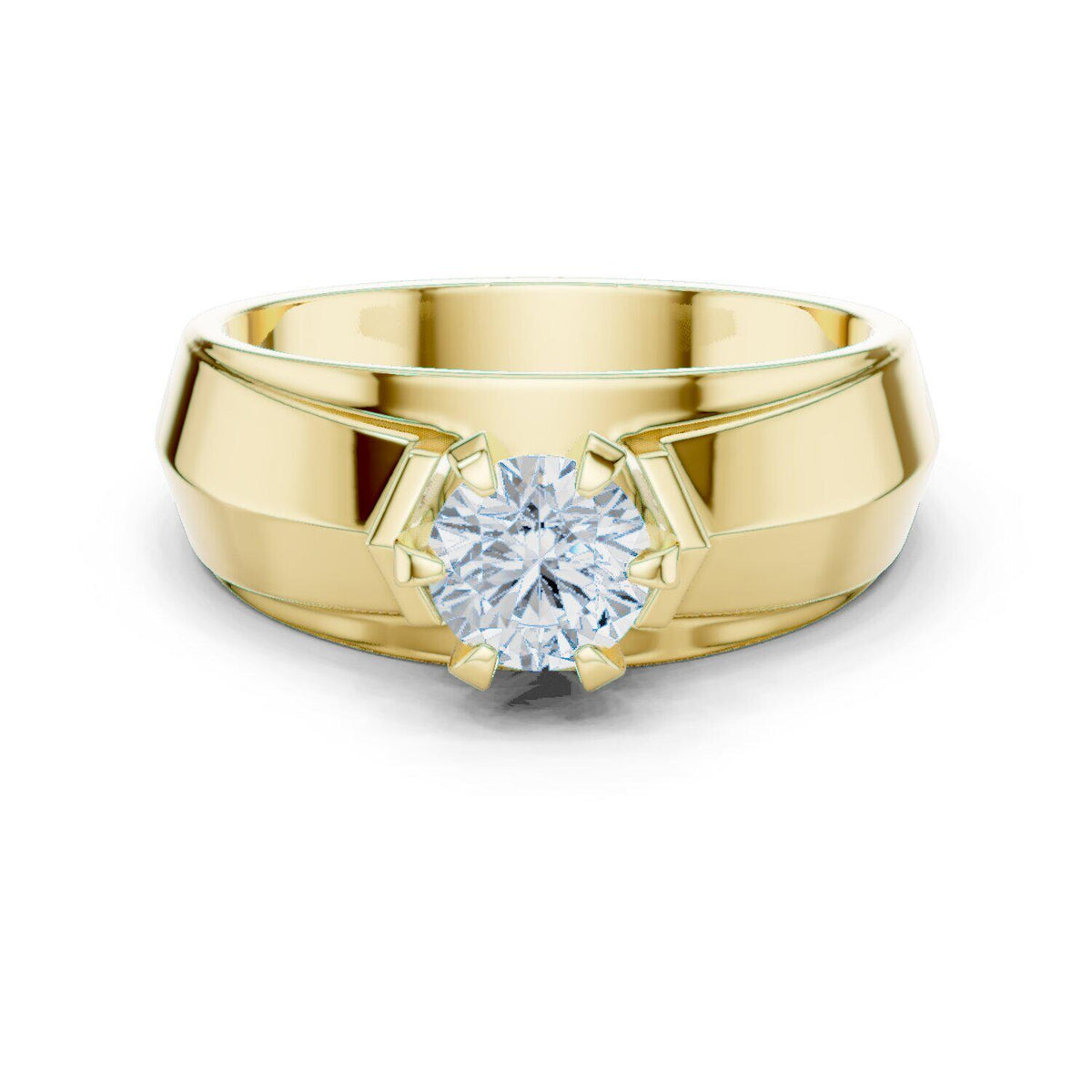 Men's Six-Prong Round Moissanite Ring, Tapered Band – 925 Sterling Silver, 18K Gold Vermeil