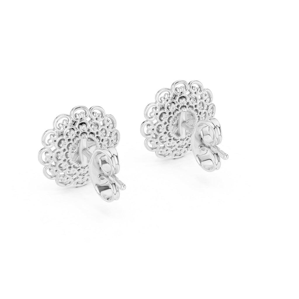 Moissanite Filigree Flower Stud Earrings – 925 Sterling Silver, 18K Gold Vermeil