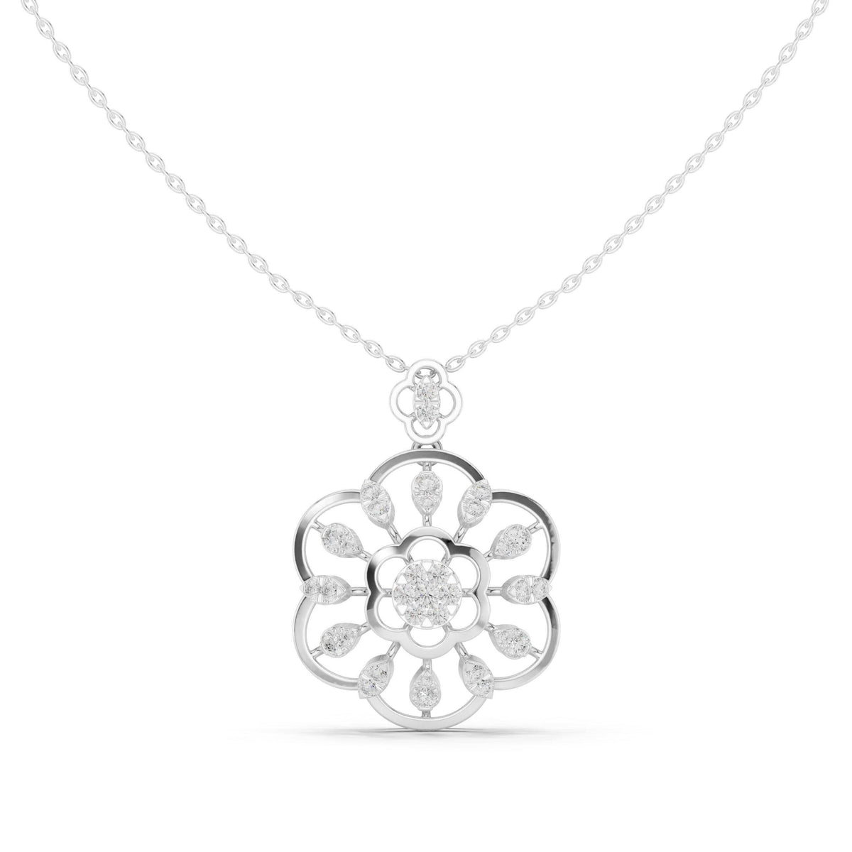 18K Gold Vermeil Floral Moissanite Pendant | 925 Silver Flower Necklace