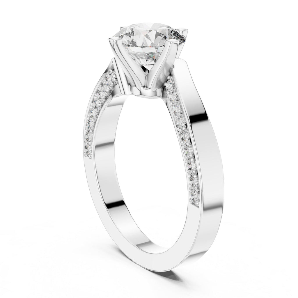 Round Moissanite Twist Ring with Pavé Band, 7.5mm – 925 Sterling Silver, 18K Gold Vermeil