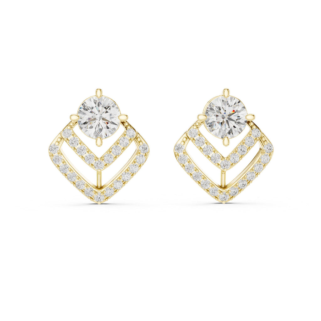 Round Moissanite Chevron Halo Stud Earrings – 925 Sterling Silver, 18K Gold Vermeil