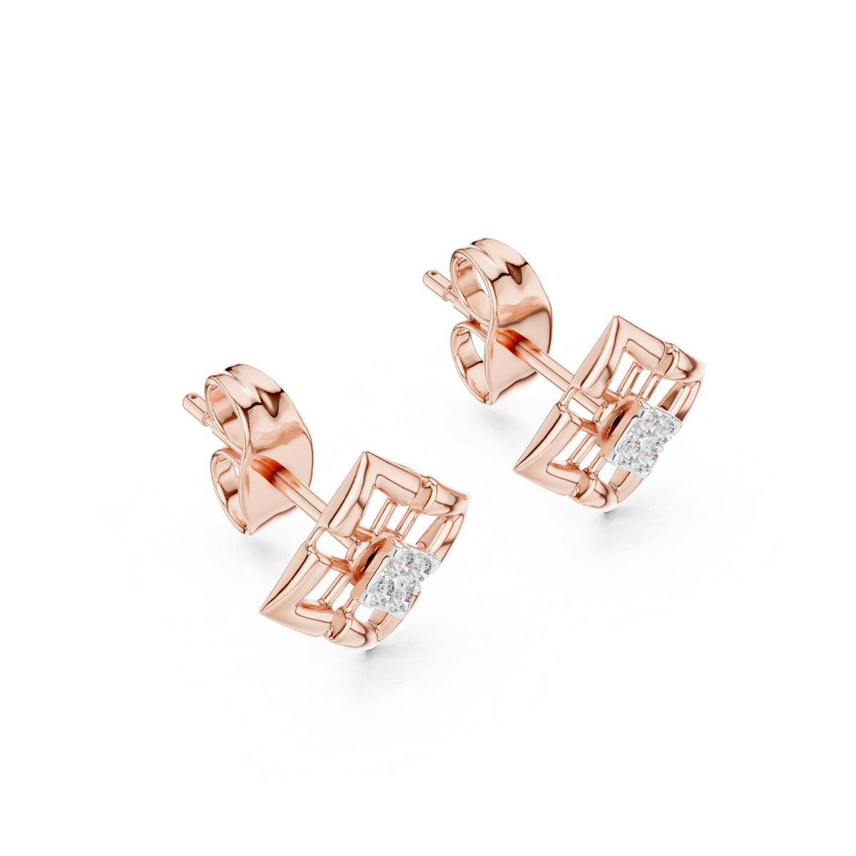 Moissanite Open Square Lattice Stud Earrings – 925 Sterling Silver, 18K Gold Vermeil