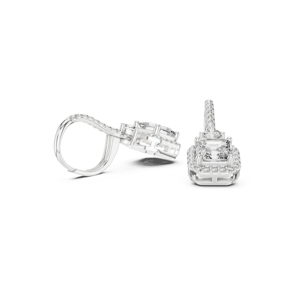 Asscher-Cut Moissanite Halo Drop Earrings – 925 Sterling Silver, 18K Gold Vermeil