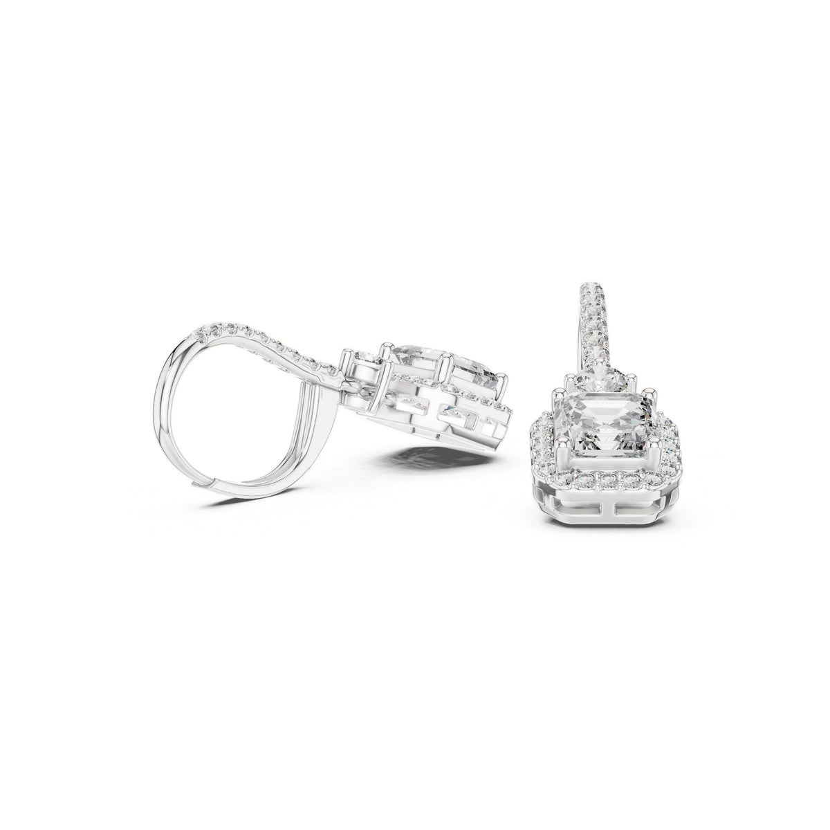 Asscher-Cut Moissanite Halo Drop Earrings – 925 Sterling Silver, 18K Gold Vermeil