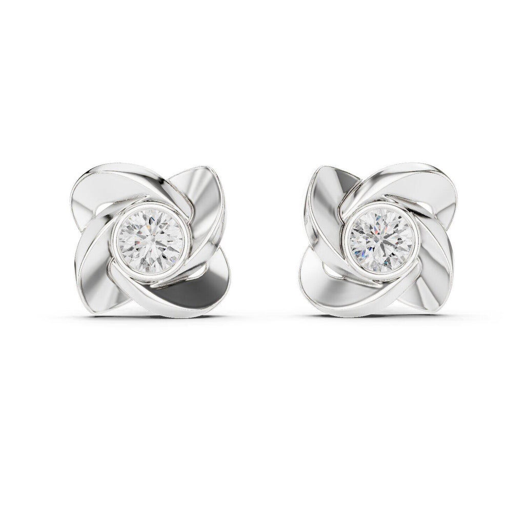 6.3mm Round Moissanite Petal Bezel Stud Earrings – 925 Sterling Silver, 18K Gold Vermeil