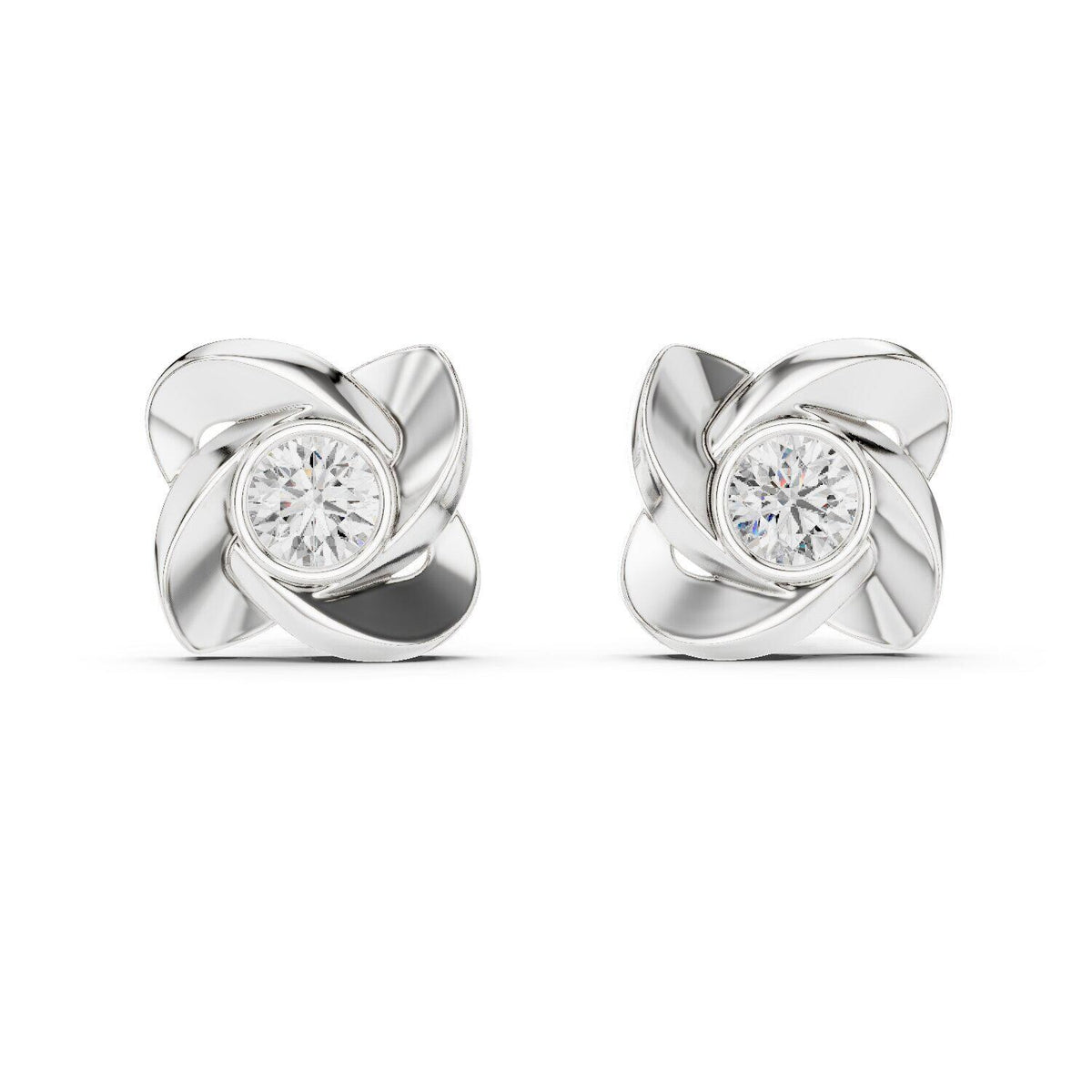 6.3mm Round Moissanite Petal Bezel Stud Earrings – 925 Sterling Silver, 18K Gold Vermeil