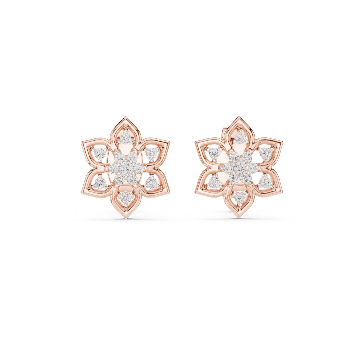 Moissanite Open Star Flower Stud Earrings – 925 Sterling Silver, 18K Gold Vermeil