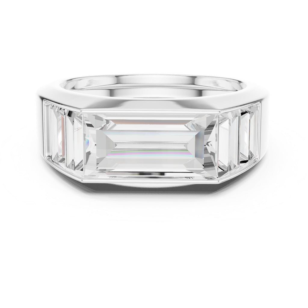 Men's Three-Stone Emerald-Cut Moissanite Ring – 925 Sterling Silver, 18K Gold Vermeil
