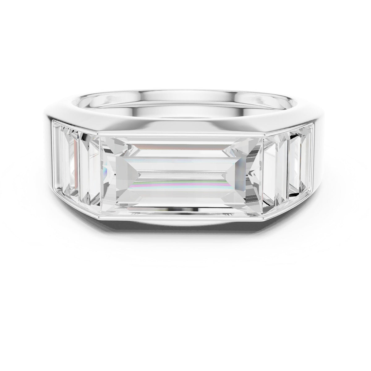 Men's Three-Stone Emerald-Cut Moissanite Ring – 925 Sterling Silver, 18K Gold Vermeil