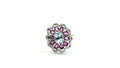Aquamarine & Ruby Flower Halo Ring with Diamonds – 925 Sterling Silver, 18K White Gold Vermeil