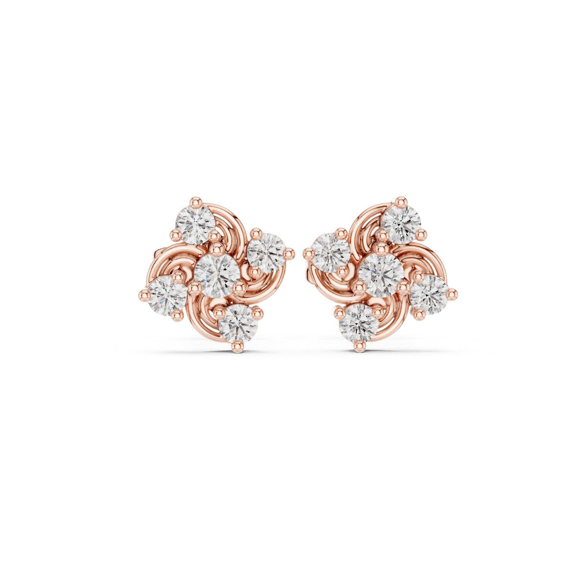 Moissanite Swirl Cluster Stud Earrings – 925 Sterling Silver, 18K Gold Vermeil