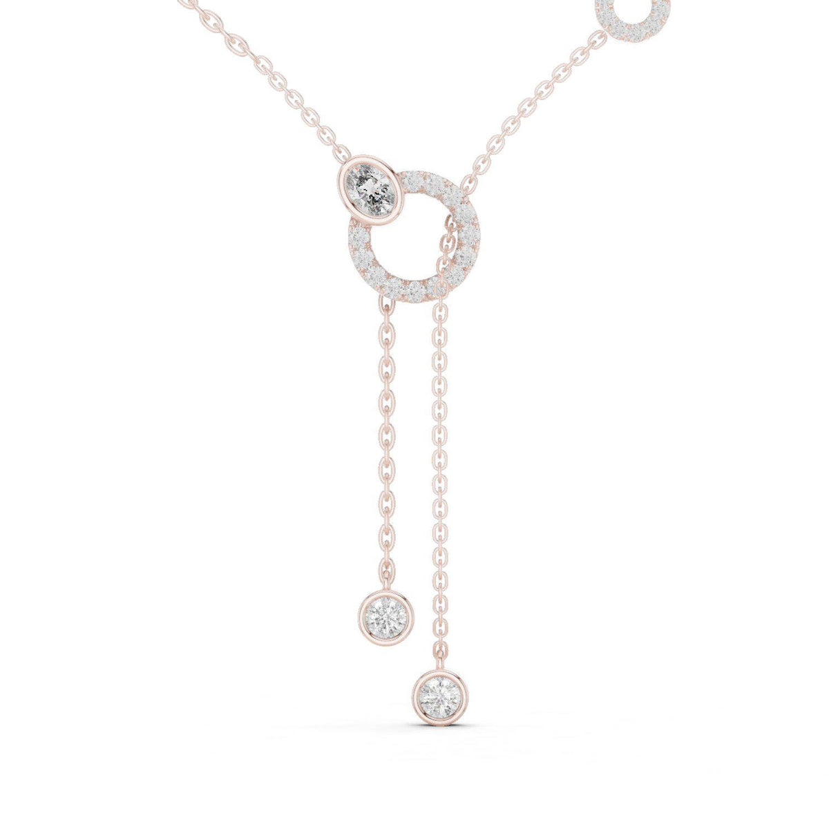 Round & Oval Moissanite Circle Lariat Necklace – 925 Sterling Silver, 18K Gold Vermeil