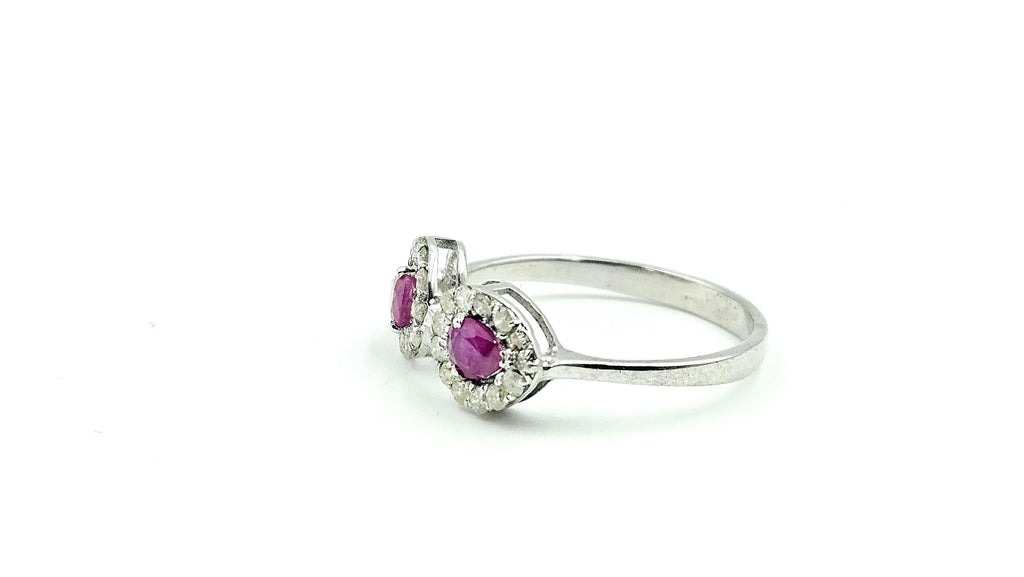Twin Ruby Halo Open Ring – 925 Sterling Silver, 18K White Gold Vermeil