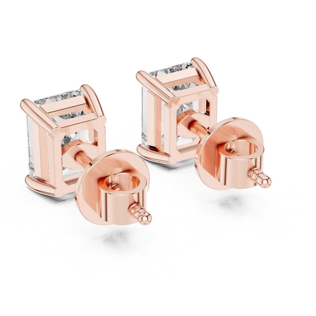 Emerald-Cut Moissanite Stud Earrings – 925 Sterling Silver, 18K Gold Vermeil
