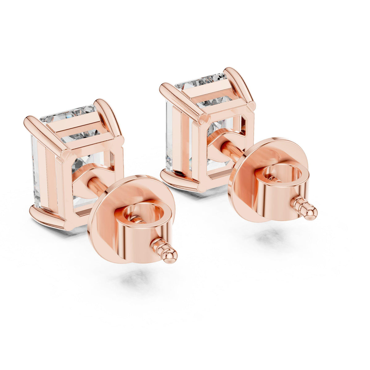 Emerald-Cut Moissanite Stud Earrings – 925 Sterling Silver, 18K Gold Vermeil