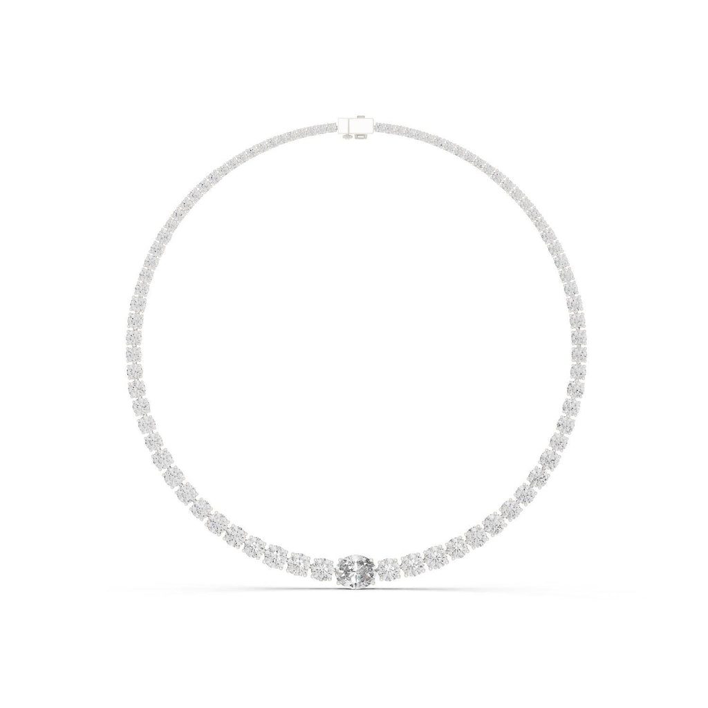 Oval Accent Moissanite Tennis Necklace – 925 Sterling Silver, 18K Gold Vermeil