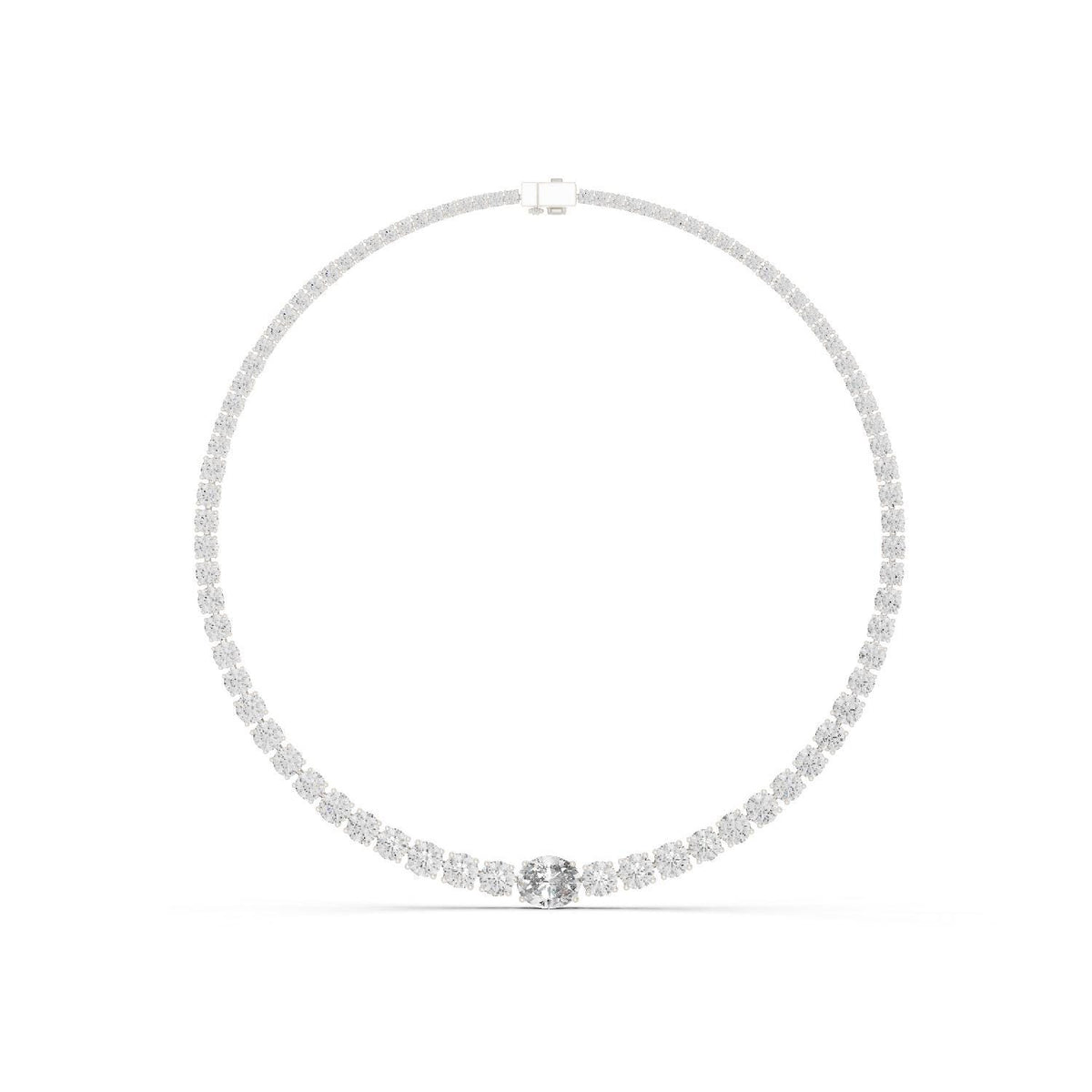 Oval Accent Moissanite Tennis Necklace – 925 Sterling Silver, 18K Gold Vermeil