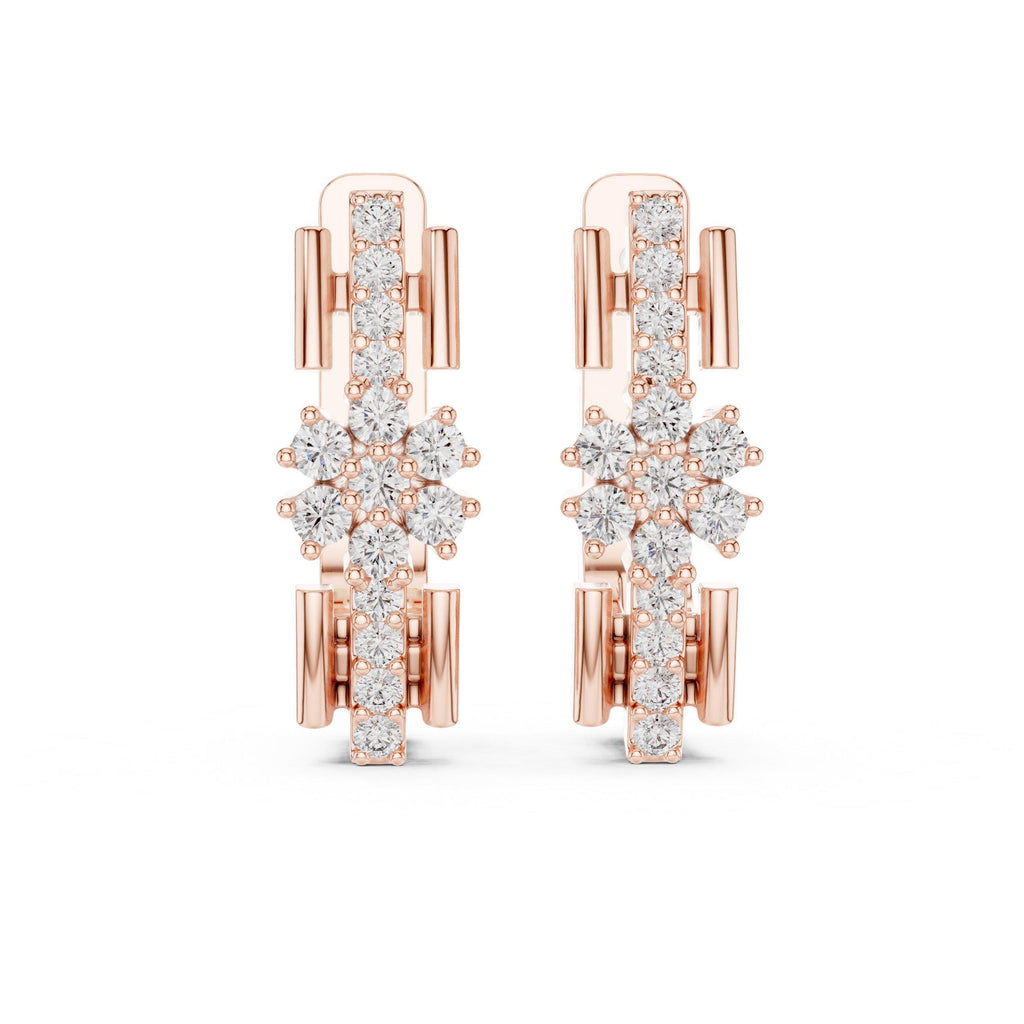 Moissanite Flower Cluster Pavé Bar Earrings – 925 Sterling Silver, 18K Gold Vermeil
