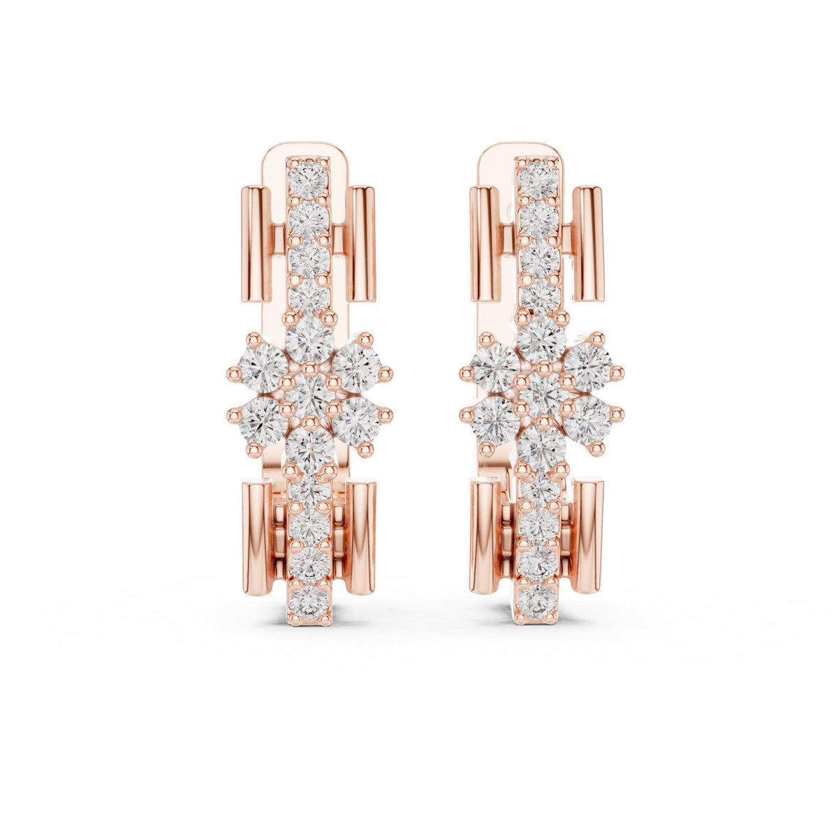 Moissanite Flower Cluster Pavé Bar Earrings – 925 Sterling Silver, 18K Gold Vermeil