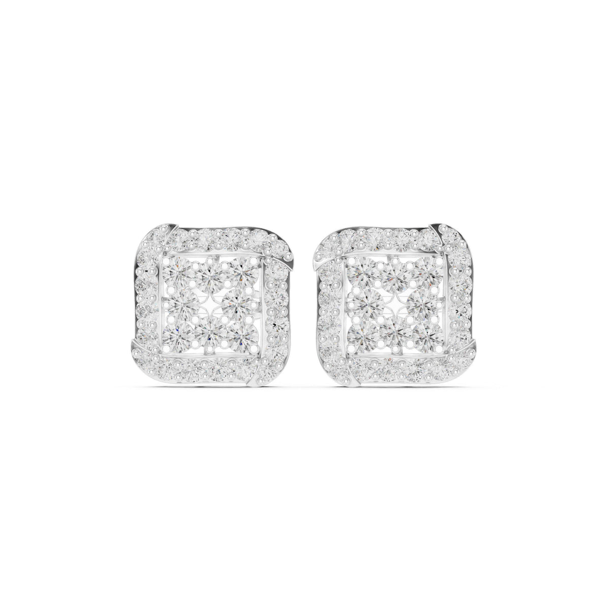 Square Moissanite Pavé Cluster Stud Earrings – 925 Sterling Silver, 18K Gold Vermeil