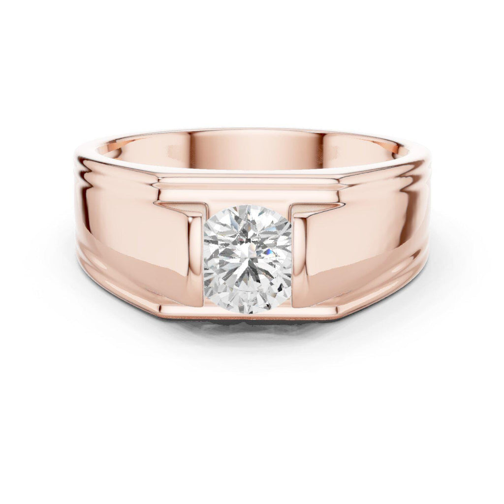 Men's Round Moissanite Ring with T-Bar Setting – 925 Sterling Silver, 18K Gold Vermeil