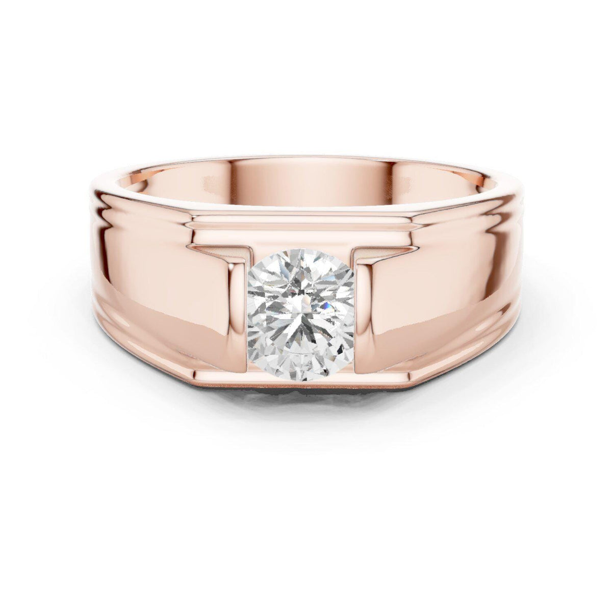 Men's Round Moissanite Ring with T-Bar Setting – 925 Sterling Silver, 18K Gold Vermeil