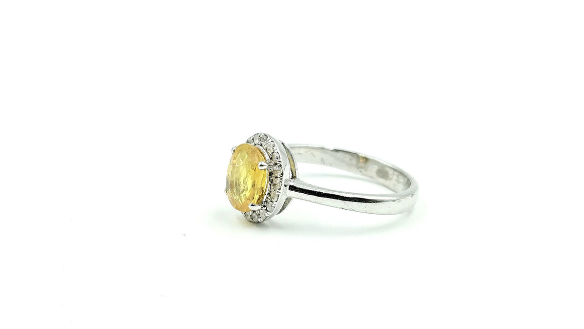 Oval Yellow Sapphire Diamond Halo Ring – 925 Sterling Silver, 18K White Gold Vermeil